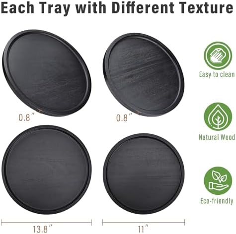 Round Wooden Serving Tray, 13.8 Inch Acacia Decorative Tray, Black - Image 3