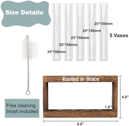 Rooted in Grace Plant Propagation Station – Wooden Stand with 5 Glass Vases, Faith-Inspired Christian Gift for Women, Indoor Plant Cutting Holder for Home, Office, Garden and Housewarming Décor - Image 2