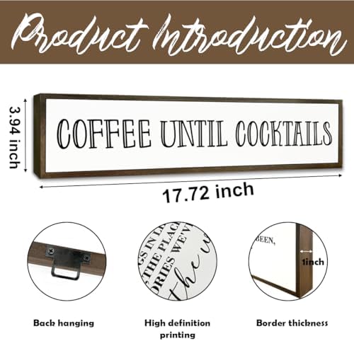 Coffees Wood Sign, Coffees Wood Decoration, Farmhouse Home Kitchen Decor, Rustic Coffee Bar Decors, Wall Decor Art, Coffee Until Cocktails Sign, 17.8x4x1.2 inches - Image 2