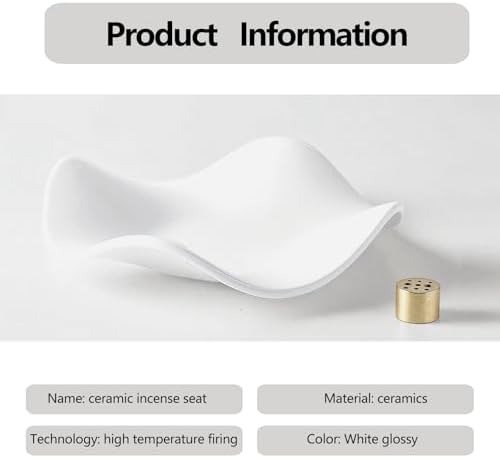 6.7 "Ceramic Incense Burner for Incense/Coil,Wavy Base with Brass -Incense Holder for Sticks,with Ash Catching Bowl for Meditation Yoga and Home Decoration (White) - Image 3