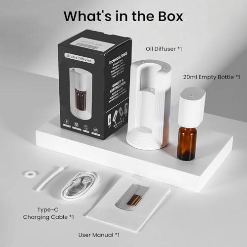 Waterless Essential Oil Diffuser, Portable Aromatherapy Diffuser, Fit for 10-20mL Essential Oil Bottles, 3 Timer & 3 Mist Level, Rechargeable Mini Scent Diffuser for Home, Room, Car and Office (White) - Image 7