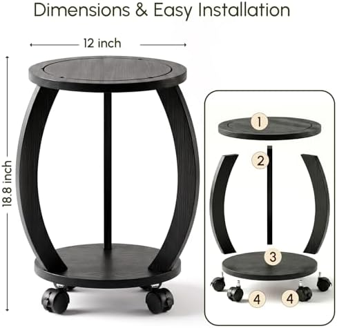 2 Pack 2 Tier Wooden Plant Stand Indoor with Wheels – Tall Plant Stand for 6-12 Inch Pots, Mid-Century Modern Rustic Plant Table Indoor, Pedestal Stand for Corner, Living Room, Balcony, Black - Image 6