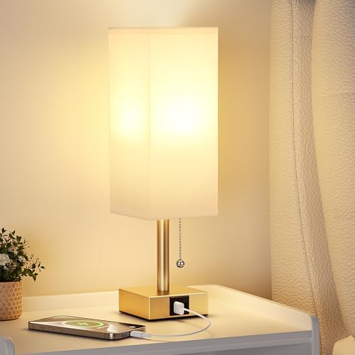 Gold Bedside Table Lamp for Bedroom - Desk Lamp For Nightstand, USB C+A - Image 6