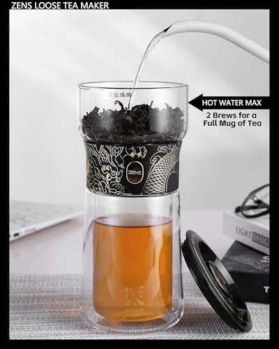ZENS Glass Infuser Teapot, Cool One Touch Tea Maker For Loose Tea, Dragon - Image 3