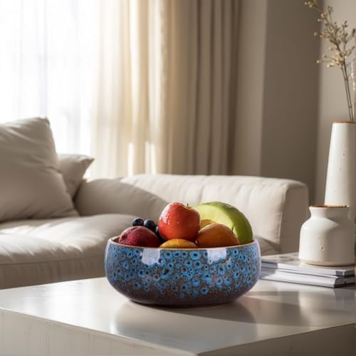 5.9“ Blue Ceramic Decorative Bowl – Pottery Key Bowl for Entryway Table, Candy Dish, Jewelry Trinket Dish, Fruit Bowl for Kitchen Counter, Rustic Blue Glazed Bowl for Home Decor - Image 3