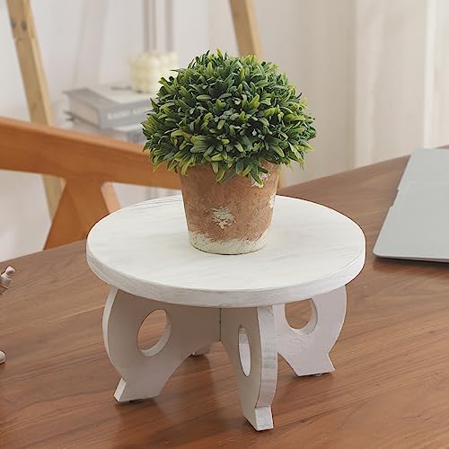 Small Wooden Plant Stand Indoor, 10-Inch Round Pine Wood Plant Riser and Display Pedestal for Tabletop, Countertop and Home Decor, Whitewashed - Image 7