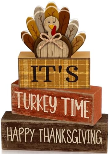 Moucuny 4 Pcs Thanksgiving Table Decorations Wooden Turkey Tiered Tray by Moucuny