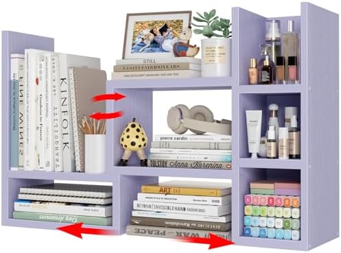 NUTIKAS Desk Shelves Desktop Organizer Shlef - Purple Office Organization for Top of Desk Organizers and Accessories Corner Bookshelf Table Top Shelving Small Hutch Decorations for Women Office by NUTIKAS