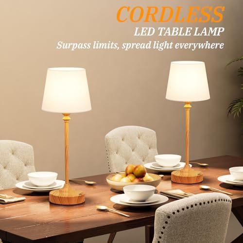 Kakanuo Cordless Table Lamps Rechargeable Set - 2 Pack Wooden 4000mAH Battery Operated Lamps for Decor, 3000K Stepless Dimming Touch Control Wireless Lamps for Bedroom, Dining Table - Image 4