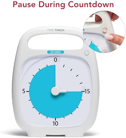 TIME TIMER Plus 20 Minute Desk Visual Timer - Countdown Timer with Portable Handle for Classroom, Office, Homeschooling, Study Tool with Silent Operation (White) - Image 5