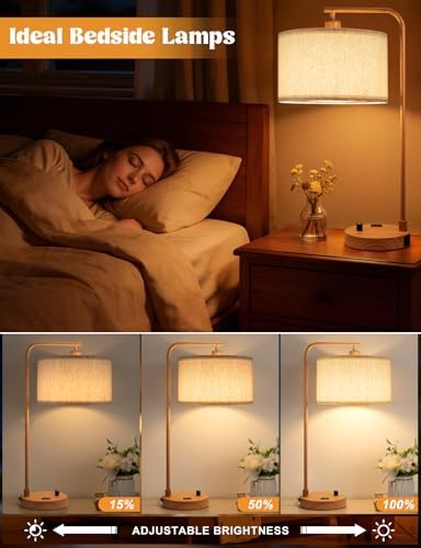20.7" Tall Table Lamp with USB & Outlet, Fully Dimmable Nightstand Lamp - Image 3