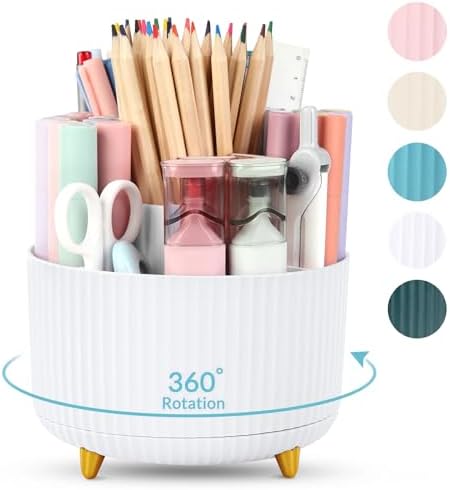 SKYDUE 360 Rotating Organizer - Dual-Purpose Pen & Pencil Holder with 5 Slots, Suitable for Office, School, or Home (White) by SKYDUE