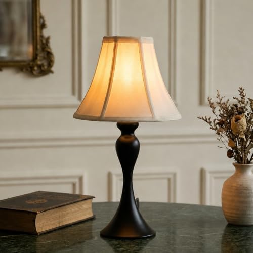 Traditional Table Lamp, Vintage Desk Lamp for Living Room with Fabric Shade, Farmhouse Bedside Lamp Black Finish for Bedroom Hotel Nightstand Office (Pack-01) by SmeikeLighting