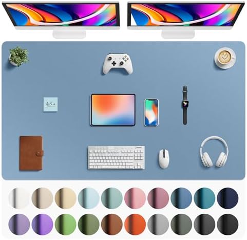 Aothia Faux Leather Desk Mat - Large Mouse Pad, Non-Slip PU Leather Blotter, Waterproof Writing Surface for Office and Home (Denim Blue, 63" x 24") by AothiaSimpleNaturalUnique