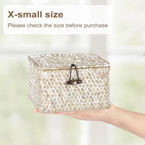 Hipiwe Wicker Shelf Baskets with Lid Woven Decorative Basket Bin, X-small - Image 4