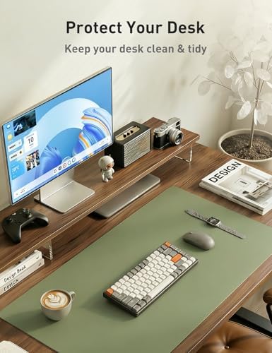 Aothia Faux Leather Desk Mat - Non-Slip PU Leather Desk Blotter, Waterproof Writing Surface, Large Desk Pad for Office & Home (Olive Green, 55" x 17") - Image 6