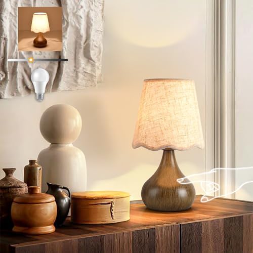 Ziqqeelam Wood Grain Small Table Lamp Touch Control, Farmhouse Bedroom Lamps for Bedside Nightstand, Vintage Small Table Lamps for Small Spaces for Kitchen Counter, Home Office, Kids Dorm, Bookshelf by Unknown