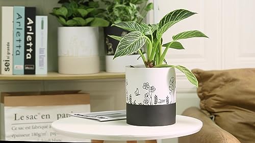 Nihow Self Watering Pots for Indoor Plants,6 Inch,White,Hand Painting - Image 4