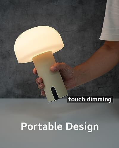 WEILAILUX Cordless Mushroom Table Lamp, Waterproof Shower Lamp, Battery Operated Table Lamp Rechargeable, Touch Dimmable Night Light for Bedroom/Patio/Camping/Dinning/Outdoor (Khaki) - Image 3