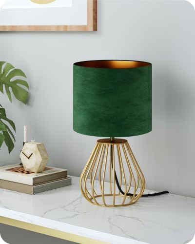 Green and Gold Table Lamp,12.6" Small Bedside Lamp with Bulb by GOEBLESON