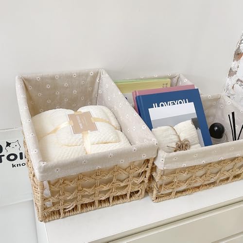 GIB Small Wicker Woven Storage Baskets for Organizng with Liners, Set of 3 - Image 6