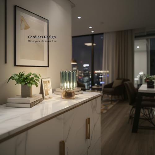 Battery Operated Lamp with Auto-Off Timer, Cordless Table Night Light for Bedroom & Entryway, Portable LED Lamp for Home, Outdoor, Camping No Battery Included (Wine Glass Design-Smoke Blue) - Image 7