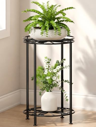 Plant Stand 2-Tier 10.2in Width 16.4in Tall Flower Pot Rack Small Plant Table Metal For Indoor Outdoor by Josmimic