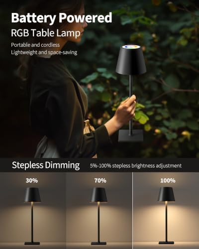 KDG 2 Pack Cordless Black Table Lamps, RGB Color Stepless Dimming Desk Lamp - Image 4