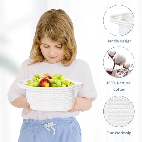 ABenkle Small Storage Basket, Mini Basket, Cute Tiny Cotton Rope Woven Basket, Shelf Basket, Boho Decorative Toy Storage Bin Gift Baskets, White - Image 3