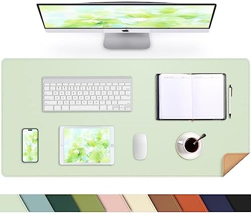 AFIING Cork Desk Mat 35.4" x 17", Dual-Sided Natural Cork & PU Leather Desk Pad, Non-Slip Waterproof Large Mouse Pad for Office, Home & Gaming (Light Green) by AFIING