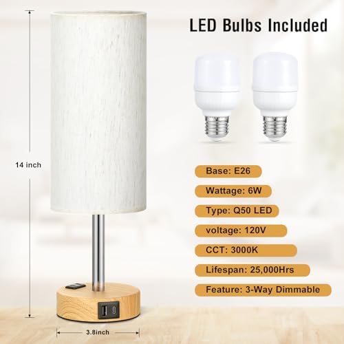 Fenmzee Bedside Table Lamp Set of 2 - Dimmable Touch, USB A+C, AC Outlet - Image 4