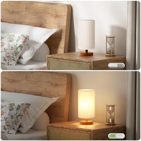 Fenmzee Small Table Lamps (Beige Shade - Walnut Base, 9" Inline Control) - Image 4