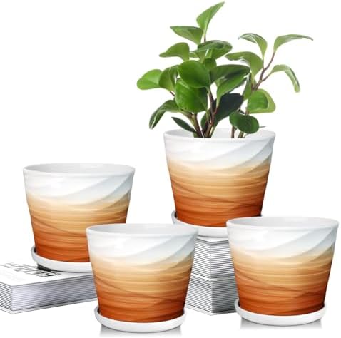 5 Inch Ceramic Plant Pot(5.5 in Diameter, 4 Pack) by YUFDA