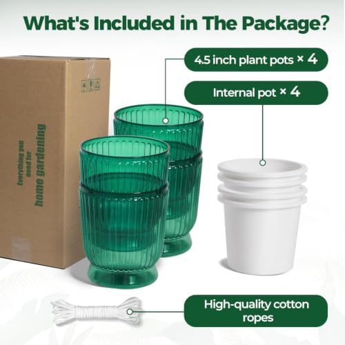T4U Self Watering Pots for Indoor Plants 4.5 Inch 4 Pack Planter Green - Image 6