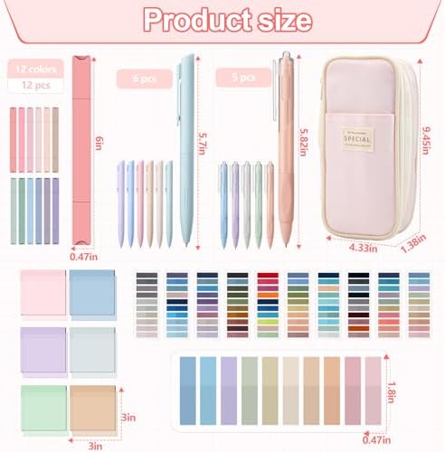 135 Pcs Book Annotation Kit with Pencil Case, 12 Pastel Highlighters, 11 Gel Pens, Fine Marker, 300 Transparent Sticky Notes, 2640 Index Tabs, Bible Study Supplies Kit(Classic,Pink) - Image 2