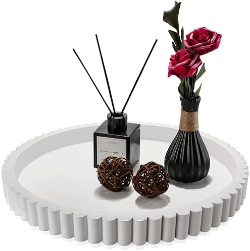 Handmade 12in Decorative Tray for Coffee Table Tray Decor, White Wooden Decorative Round Tray for for Coffee Table, Dining Room Table Entryway and Living Room Table by KULEDM
