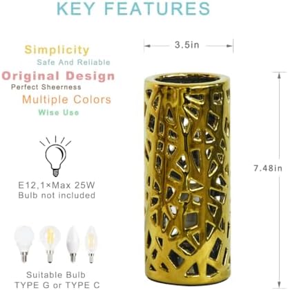 Nave Small Table Lamp for Living Room as Bedside Table Lamp for Bedroom,Modern Ceramic Table Lamp,Kids Night Nursery Table Lamp,Φ3.14×H7.48IN,Bulb Excluded,Gold Carving Bird Nest - Image 5