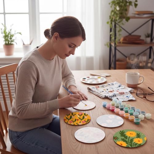Reallnaive 8 Pcs Flower Paint by Numbers Kit for Adults Floral Coasters - Image 6