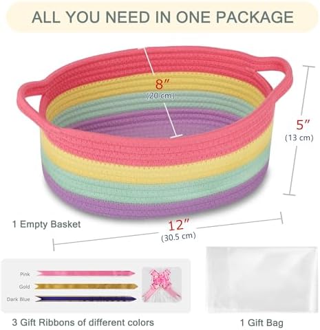 COMSE Empty Small Gift Basket with Bag & Ribbons, Rainbow - Image 2