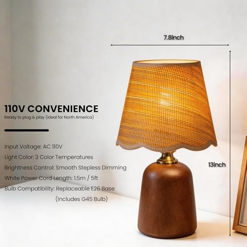 Small 13 Inch Dimmable Rubberwood Table Lamp - Image 7