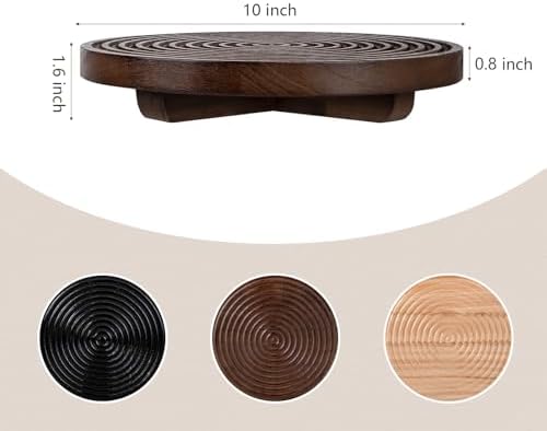 Round Decorative Tray Farmhouse Bathroom Decor Wood Riser, 10" Walnut - Image 3