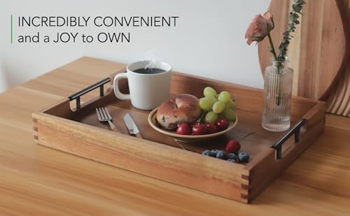Joy&Grace Acacia Wood Ottoman Tray with Handles 16.7" x 12.8" - Image 6