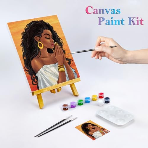 Nuberlic 8x10 Pre Drawn Canvas to Paint for Adults Sip and Paint Party Prayer Girl Blasian Lady Afro Americans Woman Christams Birthday Gift Painting Kits DIY - Image 2