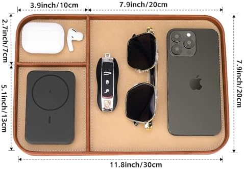 SENEN Leather Tray, Stylish and Organized Multifunctional Tray, for Table Entryway, Premium PU Leather, Catchall Tray for Keys, Watch, Wallet, Jewelry, and More (Brown Frame) - Image 6