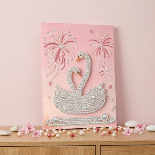 DIY Pearl Painting with Frame, Creative Design, Handmade Stress-Relieving Home Wall Decoration, Includes Frame and Tools-Swan - Image 2