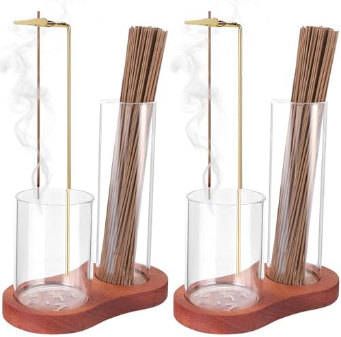 Incense Holder for Sticks, 2 in 1 Incense Stick Holder for Sticks with Glass Ash Catcher,Anti-Ash Flying No Mess Incense Burner，for Yoga Spa Meditation Home Decor(2 Pack) by Unknown
