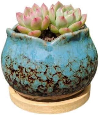 Cute 4" Round Ceramic Home Garden Decoration Succulent Cactus Flower Pots Container -Plant Not Included，Blue by SJBAG