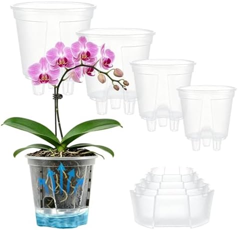 Cdd's Path Self Watering Pots Set with Deep Water Tank, Large Drainage Holes, Reservoir & Air Pipes, 5/6/7/8 Inch Naked Root Planter for Indoor Outdoor Plants, Flowers, Seedlings, Clear, 4 Pack by Unknown