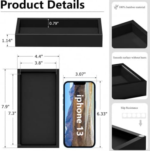 ZHWS Small Bathroom Vanity Tray for Countertop Makeup Perfume Decor Candle Jewelry, Small Kitchen Tray for Soap Dispenser Spice Sponge Holder Black Toilet Tray 7.9”L x 4.4”W x 1.14”H - Image 5