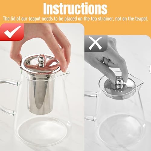 Baalaka Tea Infuser Pot, 32 oz Clear Borosilicate Glass Kettle, Stovetop - Image 4